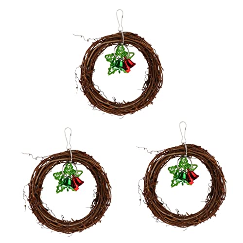 Budgie 3pcs with Branch Natural Supplies Toy Jingle Budgie Macaw Vine Wreath Swing Climbing Chewing Rattan Balls for Parakeet Hoop Ring Bells Parrot Accessories Bird Cockatoo Cage