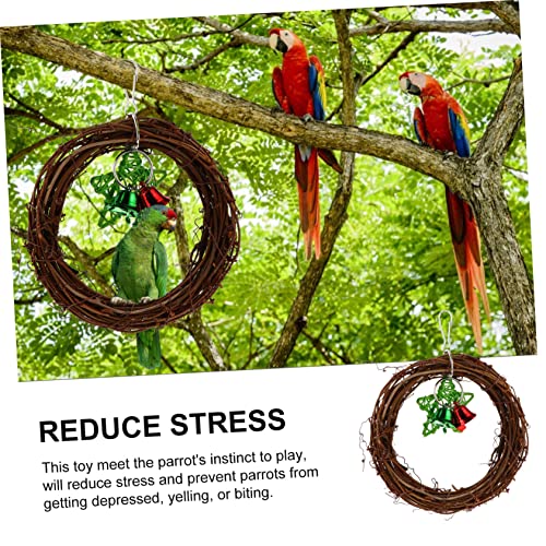 Budgie 3pcs with Branch Natural Supplies Toy Jingle Budgie Macaw Vine Wreath Swing Climbing Chewing Rattan Balls for Parakeet Hoop Ring Bells Parrot Accessories Bird Cockatoo Cage