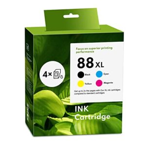 88xl black, cyan, magenta, yellow ink cartridge (4-pack) | replacement for hp 88xl ink cartridges works with pro k5400, k550, k8600, l7580, l7590, l7680, l7780 | c9396an c9391an c9392an c9393an