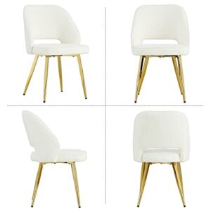 JUFU Dining Chairs Set of 4 Teddy Fleece Chair, Modern Side Chairs Upholstered Dining Room Chairs with Soft Cushion Seat & Gold Metal Legs Mid Century Chairs for Dining Room/Living Room/Kitchen