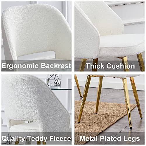 JUFU Dining Chairs Set of 4 Teddy Fleece Chair, Modern Side Chairs Upholstered Dining Room Chairs with Soft Cushion Seat & Gold Metal Legs Mid Century Chairs for Dining Room/Living Room/Kitchen