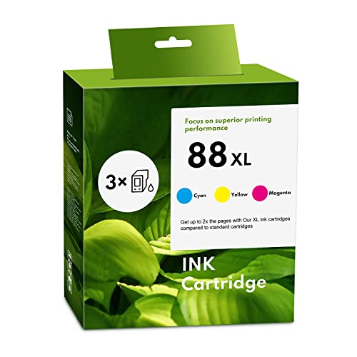 88XL Cyan, Magenta, Yellow Ink Cartridge (3-Pack) | Replacement for HP 88XL Ink Cartridges Works with Pro K5400, K550, K8600, L7580, L7590, L7680, L7780 | C9391AN C9392AN C9393AN