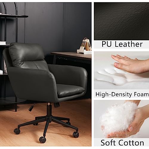 Sepnine Modern Executive Office Chair,PU Leather Ergonomic Computer Desk Chair with Pillow Pad,Adjustable Tilt Lock Swivel Rolling Chair for Adult,Adjustable Back 16°