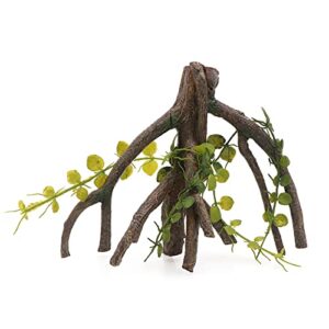 hrrive reptile corner climbing branch with plant leaves terrarium habitat decoration for bearded dragon lizard snake hermit crab crested gecko leopard chameleon frog climbing accessory