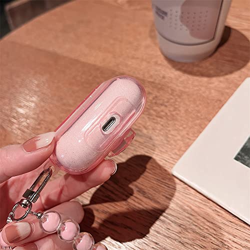 MINSCOSE Cute Airpod pro Case,Cute 3D Flower Clear Cover Case with Pretty Pink Crystal Flower Keychain Soft Silicone Smooth Shockproof Compatible with Airpods Pro Charging Case for Girls Women