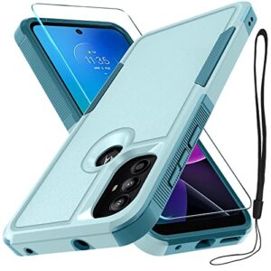 for motorola moto g play 2023, moto g pure, moto g power 2022 case with tempered glass screen protector, 2-in-1 full body heavy duty rugged shockproof protective phone cover, mint green