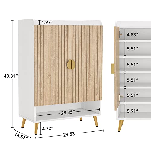 Tribesigns Shoe Cabinet with Doors, 7-Tier Shoe Storage Cabinet with Adjustable Shelves, Wooden Shoes Rack Shoe Storage Organizer for Entryway, Hallway, Closet, Living Room, Wood Color