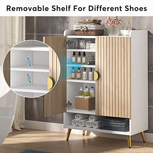 Tribesigns Shoe Cabinet with Doors, 7-Tier Shoe Storage Cabinet with Adjustable Shelves, Wooden Shoes Rack Shoe Storage Organizer for Entryway, Hallway, Closet, Living Room, Wood Color