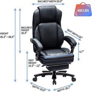 Comermax High Back Big and Tall Office Chairs 90-135° Reclining Office Chair for 400lb Heavy People, Plus Size Rocking Managerial and Executive Chairs with Footrest (Black)