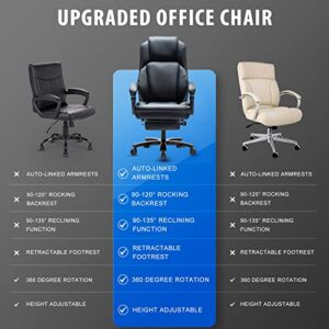 Comermax High Back Big and Tall Office Chairs 90-135° Reclining Office Chair for 400lb Heavy People, Plus Size Rocking Managerial and Executive Chairs with Footrest (Black)