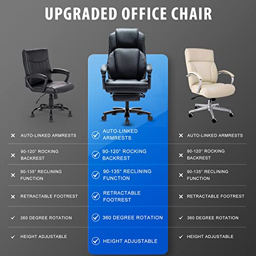 Comermax High Back Big and Tall Office Chairs 90-135° Reclining Office Chair for 400lb Heavy People, Plus Size Rocking Managerial and Executive Chairs with Footrest (Black)