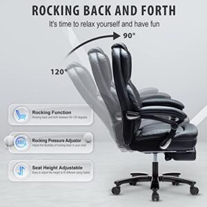 Comermax High Back Big and Tall Office Chairs 90-135° Reclining Office Chair for 400lb Heavy People, Plus Size Rocking Managerial and Executive Chairs with Footrest (Black)