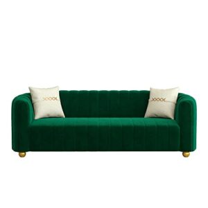 iqiaite 83'' luxury velvet sofa couch for 3 person fashion couch with 2 pillows, metal legs solid wood frame chesterfield sofa couch for living room/hotel (green)