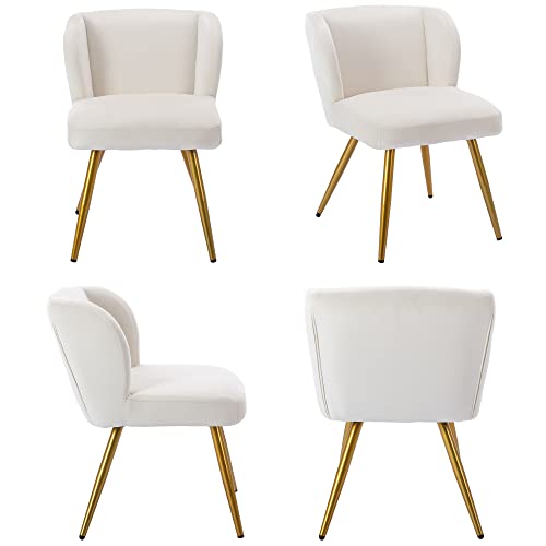 VESCASA Velvet Dining Chairs with Padded Back, Modern Upholstered Accent Chairs with 4 Gold Metal Legs for Dining/Living Room/Bedroom, Set of 2, Cream