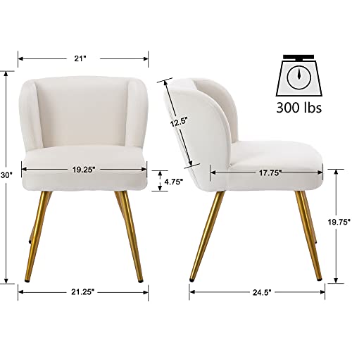 VESCASA Velvet Dining Chairs with Padded Back, Modern Upholstered Accent Chairs with 4 Gold Metal Legs for Dining/Living Room/Bedroom, Set of 2, Cream