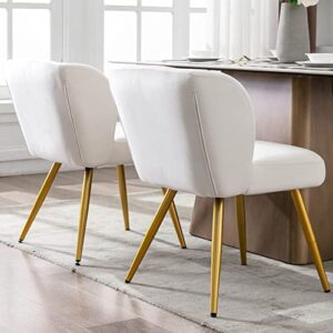 VESCASA Velvet Dining Chairs with Padded Back, Modern Upholstered Accent Chairs with 4 Gold Metal Legs for Dining/Living Room/Bedroom, Set of 2, Cream