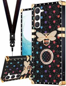 loheckle for samsung galaxy a14 5g case for women, designer square cases for samsung a14 5g case with ring stand holder and lanyard, stylish bees luxury cover for galaxy a14 5g 6.6 inch