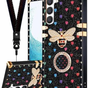 Loheckle for Samsung Galaxy A14 5G Case for Women, Designer Square Cases for Samsung A14 5G Case with Ring Stand Holder and Lanyard, Stylish Bees Luxury Cover for Galaxy A14 5G 6.6 Inch