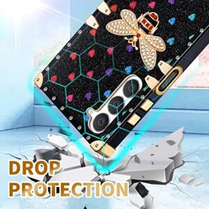 Loheckle for Samsung Galaxy A14 5G Case for Women, Designer Square Cases for Samsung A14 5G Case with Ring Stand Holder and Lanyard, Stylish Bees Luxury Cover for Galaxy A14 5G 6.6 Inch