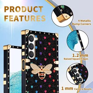 Loheckle for Samsung Galaxy A14 5G Case for Women, Designer Square Cases for Samsung A14 5G Case with Ring Stand Holder and Lanyard, Stylish Bees Luxury Cover for Galaxy A14 5G 6.6 Inch