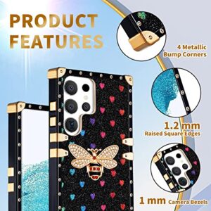 Loheckle for Samsung Galaxy S23 Ultra Case for Women, Designer Square Cases for Galaxy S23 Ultra Case with Ring Stand Holder and Lanyard, Stylish Bees Luxury Cover for Samsung S23 Ultra