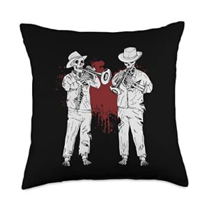 trumpet gifts for jazz music players zombie player jazz music lover men trumpet throw pillow, 18x18, multicolor