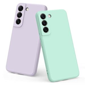 vanjua [2 pack] for samsung galaxy s22 case, stylish liquid silicone slim full-body protective cover for samsung galaxy s22 5g 6.1 inch phone case (light cyan+violet)