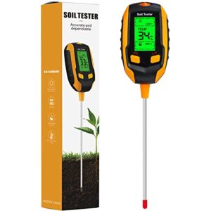 soilphu 4-in-1 soil moisture meter,inspection plant temperature/soil moisture/ph meter/sunlight intensity/environment humidity soil test meter for gardening, farming, indoor and outdoor plants