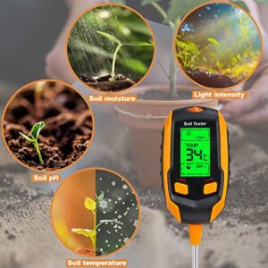 SOILPHU 4-in-1 Soil Moisture Meter,Inspection Plant Temperature/Soil Moisture/PH Meter/Sunlight Intensity/Environment Humidity Soil Test Meter for Gardening, Farming, Indoor and Outdoor Plants