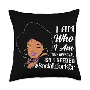 black school social worker gifts for melanin women i am who i am your approval isnt needed black social worker throw pillow, 18x18, multicolor