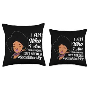 Black School Social Worker Gifts For Melanin Women I Am Who I Am Your Approval Isnt Needed Black Social Worker Throw Pillow, 18x18, Multicolor