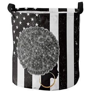 laundry baskets african woman collapsible clothes hamper black girl american flag foldable freestanding laundry hamper with handle storage basket for laundry 16.5x17in