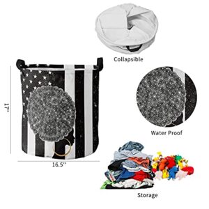 Laundry Baskets African Woman Collapsible Clothes Hamper Black Girl American Flag Foldable Freestanding Laundry Hamper with Handle Storage Basket for Laundry 16.5x17in