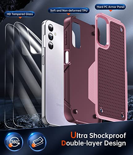 LeYi for Samsung Galaxy A14 5G Case: Samsung A14 5G Case with 2 Pack Screen Protectors, Dual Layer Protective PC Back & Soft Bumper Resilient Shock Absorb Case Cover for Samsung A 14 5G, Red Pink