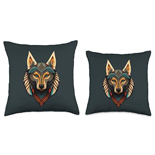 Animal Print Designs Tribal Ornamental Wolf Southwestern Throw Pillow, 18x18, Multicolor