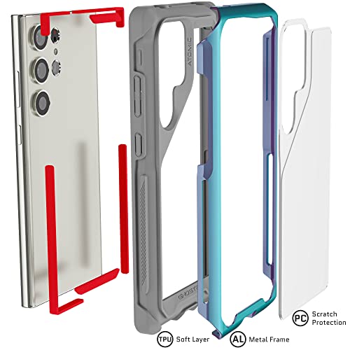 Ghostek ATOMIC slim Samsung Galaxy S23 Ultra Phone Case with Clear Back and Iridescent Aluminum Bumper S-Pen Stylus Cutout Shockproof Phone Cover Designed for 2022 Samsung S23 Ultra (6.8") (Prismatic)