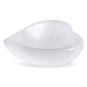northlandz selenite crystal heart shaped bowl 10cm, crystals smudging bowl for reiki healing, anxiety relief & meditation. ideal for gift & home decor - white