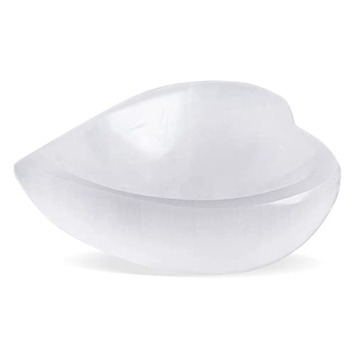 NORTHLANDZ Selenite Crystal Heart Shaped Bowl 10cm, Crystals Smudging Bowl for Reiki Healing, Anxiety Relief & Meditation. Ideal for Gift & Home Decor - White