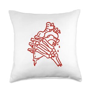 tattoo inspired skeleton hand anatomical heart throw pillow, 18x18, multicolor