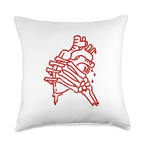 Tattoo Inspired Skeleton Hand Anatomical Heart Throw Pillow, 18x18, Multicolor