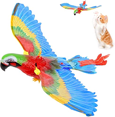 Simulation-Bird-Interactive-Cat-Toy, Flying Bird Cat Toy,Electric Toy Bird For Cats,Flashing Music Funny Cat Toy Cats Kitten Play Hunting Exercising Eliminating Boredom (Parrot1PCS) Pole not included