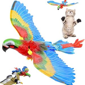 Simulation-Bird-Interactive-Cat-Toy, Flying Bird Cat Toy,Electric Toy Bird For Cats,Flashing Music Funny Cat Toy Cats Kitten Play Hunting Exercising Eliminating Boredom (Parrot1PCS) Pole not included