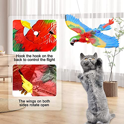 Simulation-Bird-Interactive-Cat-Toy, Flying Bird Cat Toy,Electric Toy Bird For Cats,Flashing Music Funny Cat Toy Cats Kitten Play Hunting Exercising Eliminating Boredom (Parrot1PCS) Pole not included