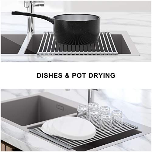 SunCleanse Roll Up Dish Drying Rack,Over The Sink Dish Drying Rack Kitchen Rolling Dish Drainer(17.8"x11.8")