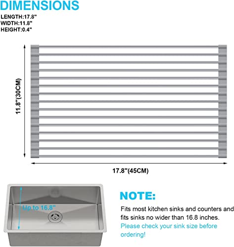 SunCleanse Roll Up Dish Drying Rack,Over The Sink Dish Drying Rack Kitchen Rolling Dish Drainer(17.8"x11.8")