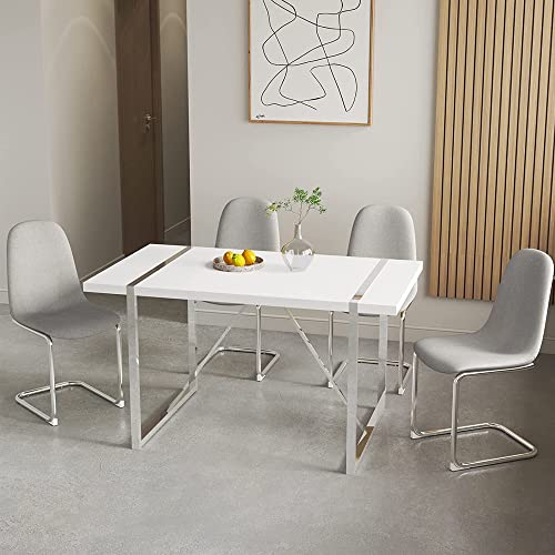 NYEESS 55 in Modern Dining Table Set for 4,5-Piece Kitchen Dining Table Set,Wood Dining Table and Upholstered Side Chairs Set for 4 Suitable for Dining Room,Kitchen