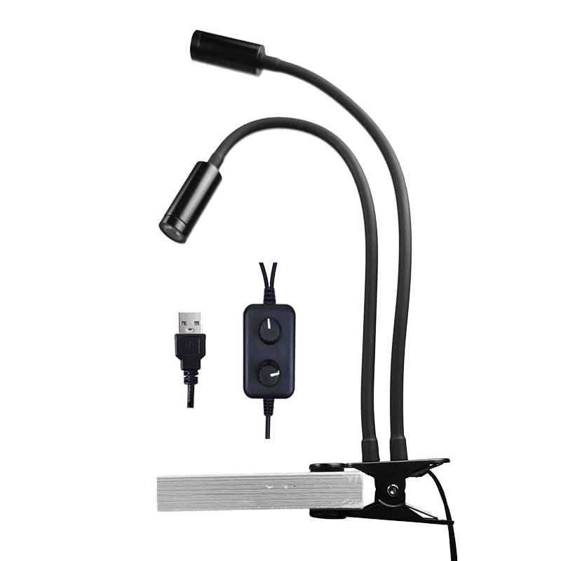 USB Microscope Dual Gooseneck Spot Light, Microscope Light Source Illuminator Lamp Spotlight with Clamp Flexible Clip LED Light Stereo Microscope HDMI Digital Camera Repair Soldering (Warm White)