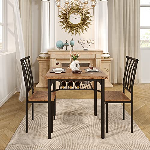 CuisinSmart 3-Piece Dining Table Set with Kitchen Table and 2 Chairs, Modern Wood Dining Table and Chairs Set for Small Space, Apartment, Kitchen, Living Room, Rustic Brown