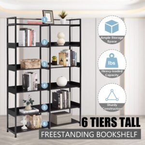 Merax 6-Tier Tall Bookshelf Bookcase, Freestanding Open Large Vintage Industrial Storage and Display Shelves for Home Office