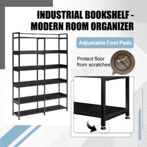 Merax 6-Tier Tall Bookshelf Bookcase, Freestanding Open Large Vintage Industrial Storage and Display Shelves for Home Office